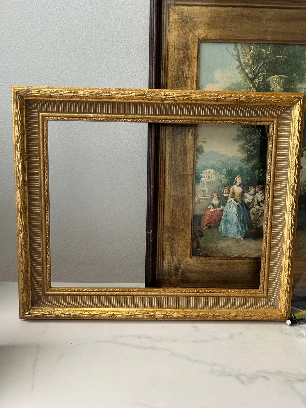 Vintage Gold Ornate wood  Frame 17 x 14, 11 x 14 inches approximately